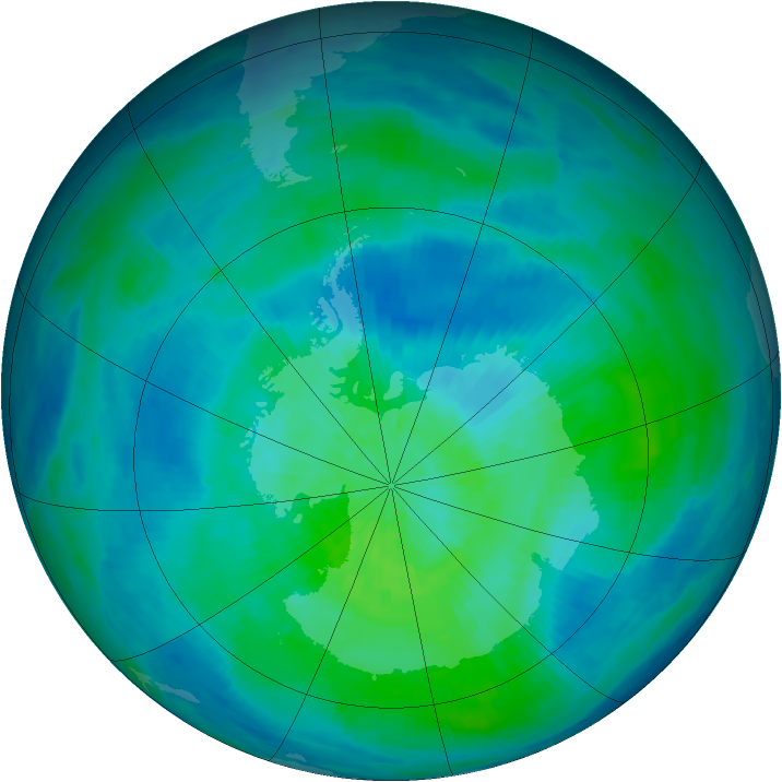 Antarctic ozone map for 13 March 1993